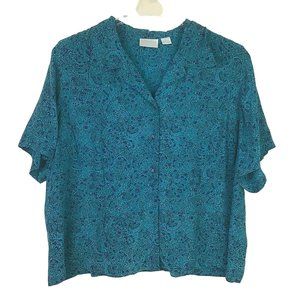 Vintage Liz Claiborne Elisabeth 22P Petite Blue Paisley Short Sleeve Silk Blouse